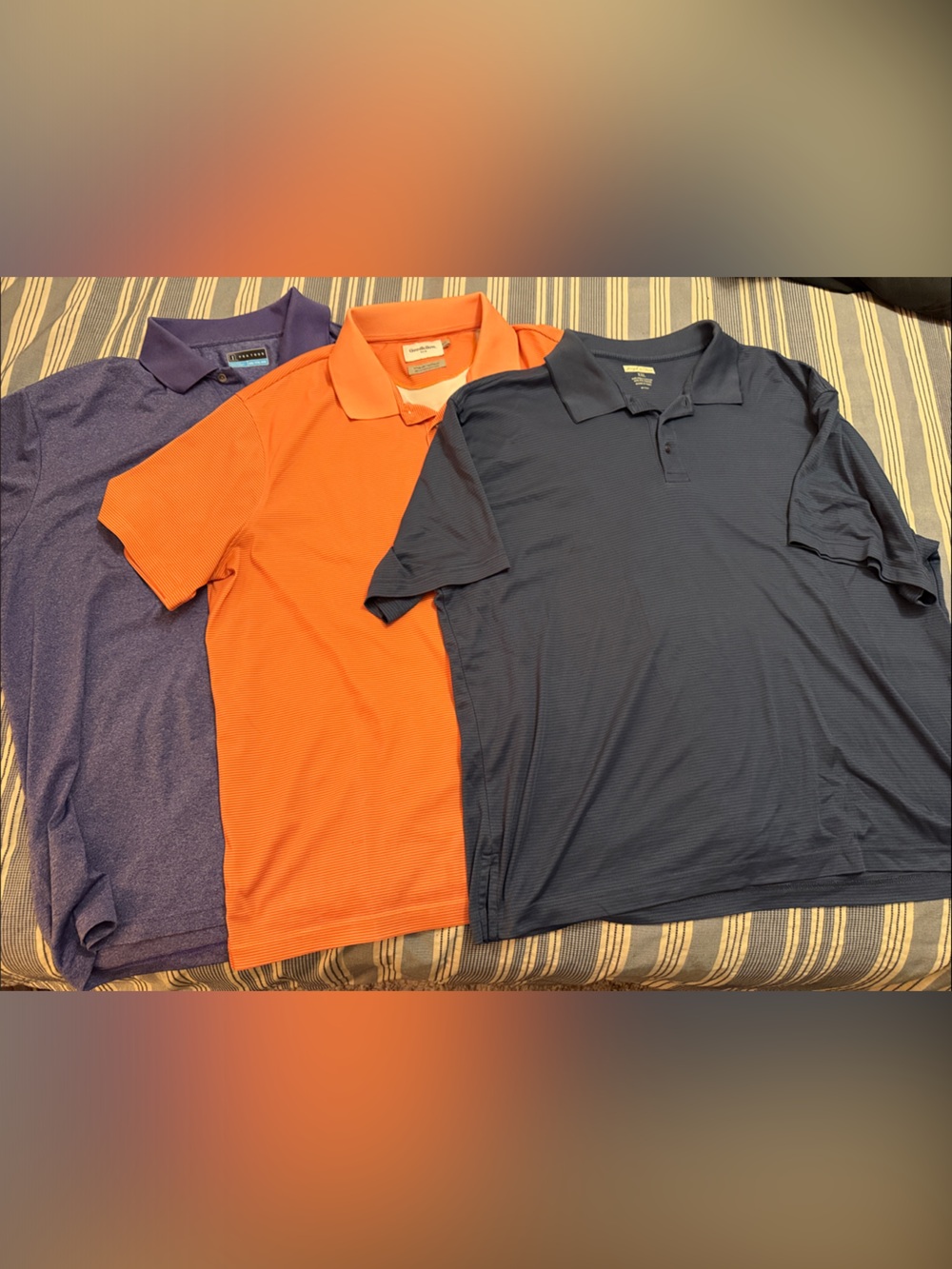 Men's Navy, Purple and Orange Polo Shirts -Pack of 3 (PGA Tour, Goodfellow, J&F)